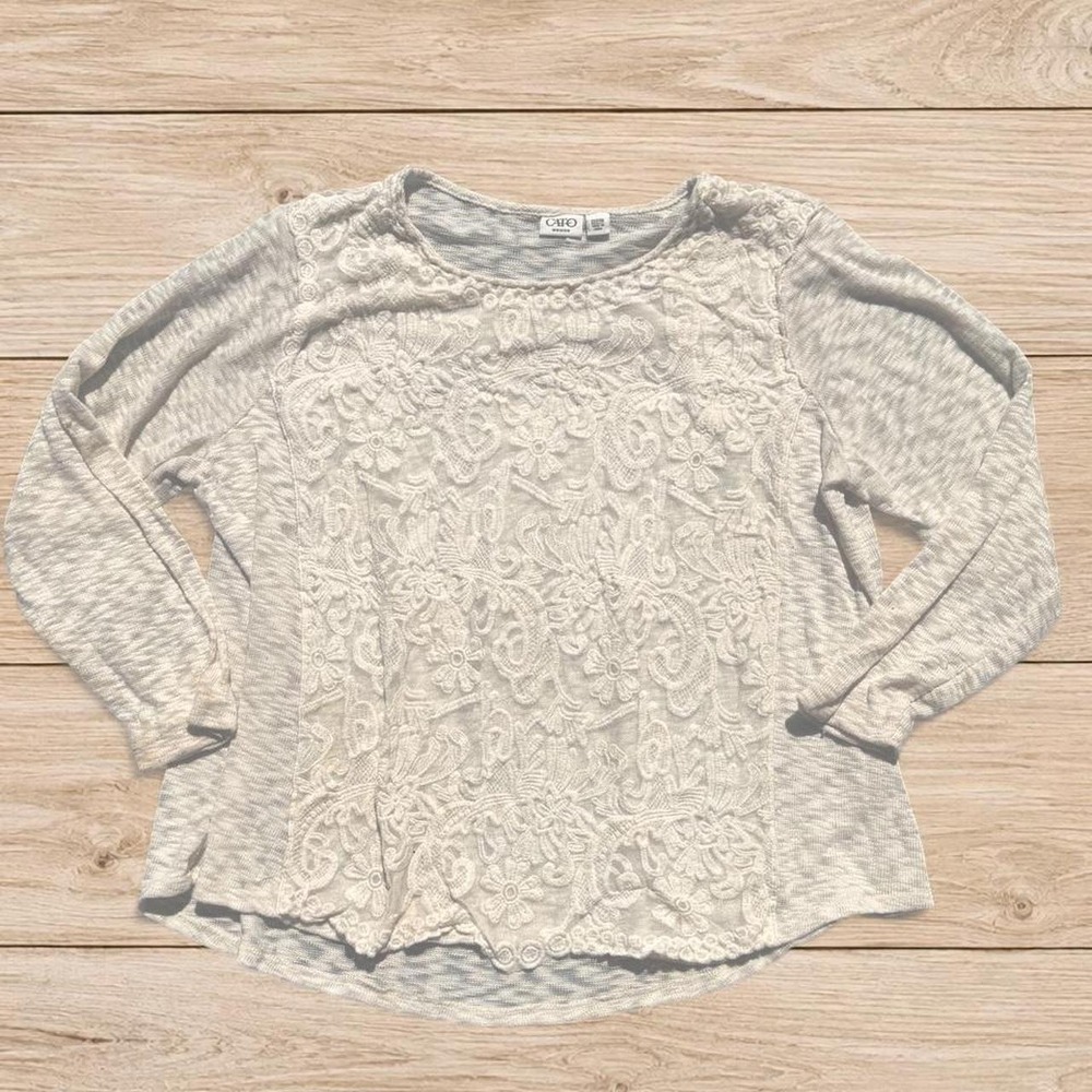Cato Woman Plus Size 22/24W Cream Lace Boho Long Sleeve Top